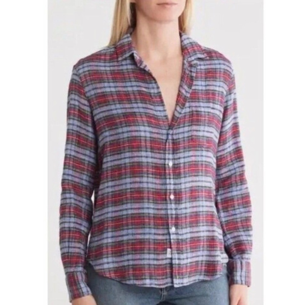 Frank & Eileen Relaxed Button Up‎ Eileen Shirt plaid flannel XS linen cotton